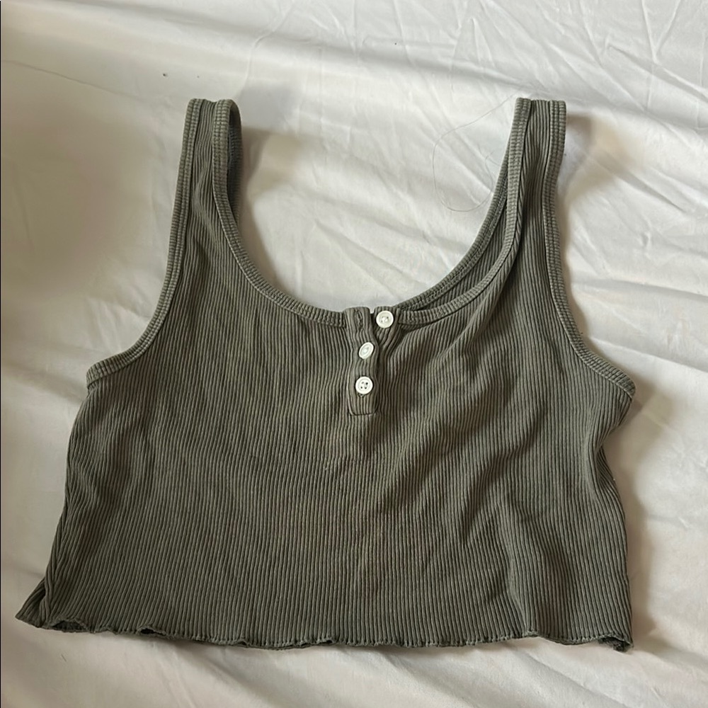 Olive Ribbed Crop Top